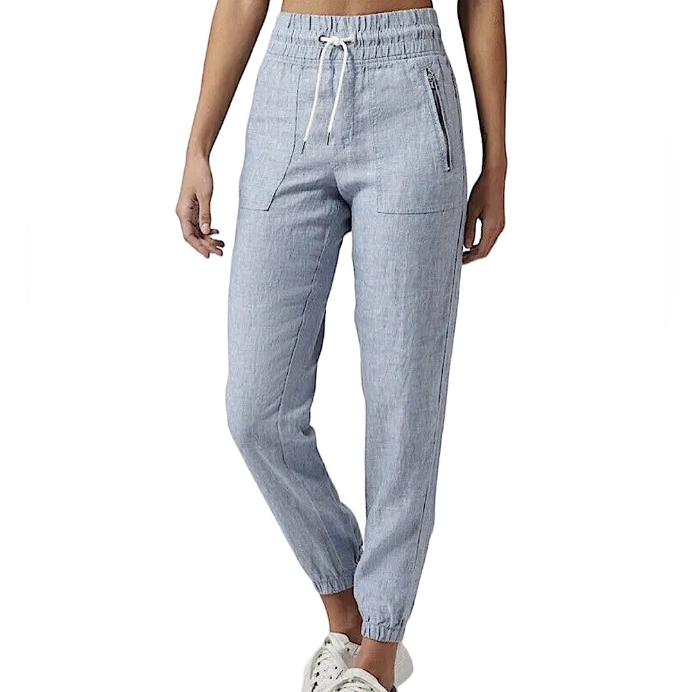ATHLETA: Retreat Linen Denim Joggers in Chambray Blue -Size 4
